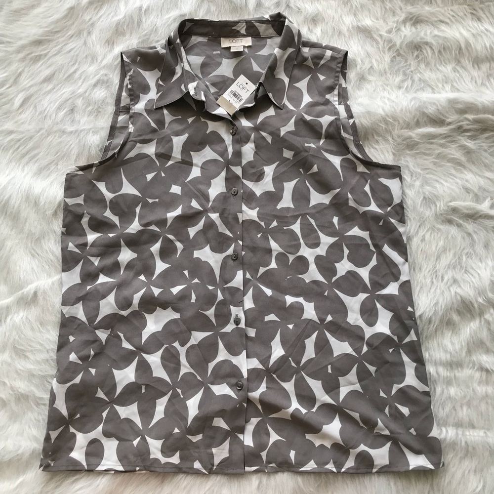 Gray & White Loft Sleeveless with Buttons [NWT]